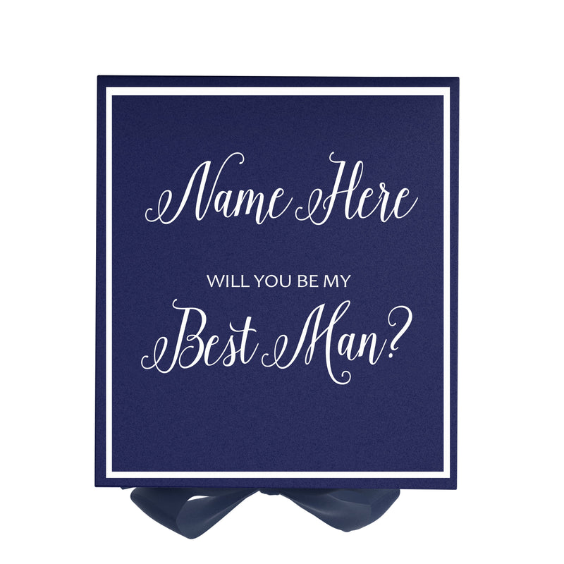 Personalized Will You Be My Best Man  Box? Proposal Box Navy Blue w/ Bow navy -  Border