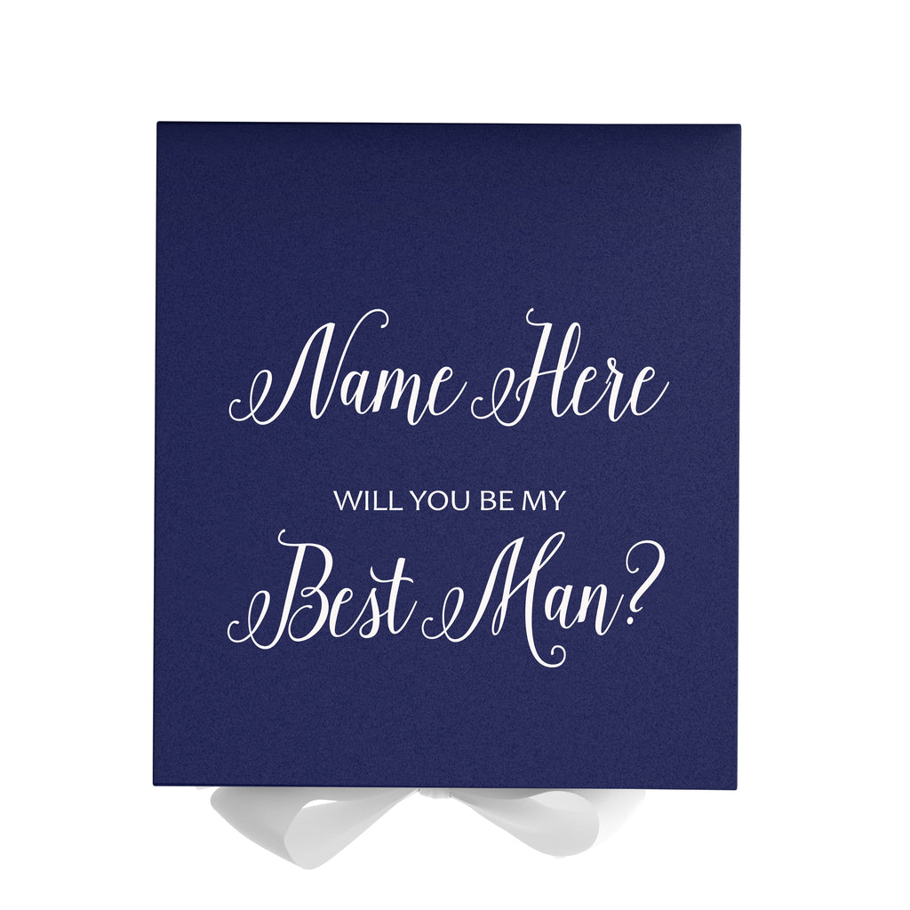 Personalized Will You Be My Best Man  Box? Proposal Box Navy Blue w/ Bow white - No Border
