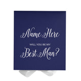 Personalized Will You Be My Best Man  Box? Proposal Box Navy Blue w/ Bow white - No Border