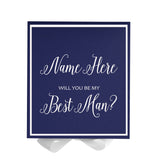 Personalized Will You Be My Best Man  Box? Proposal Box Navy Blue w/ Bow white -  Border