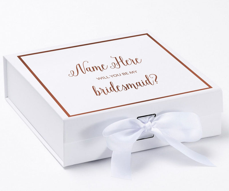Personalized Will You Be My Bridesmaid  Box? Proposal Box White w/ Bow white -  Border