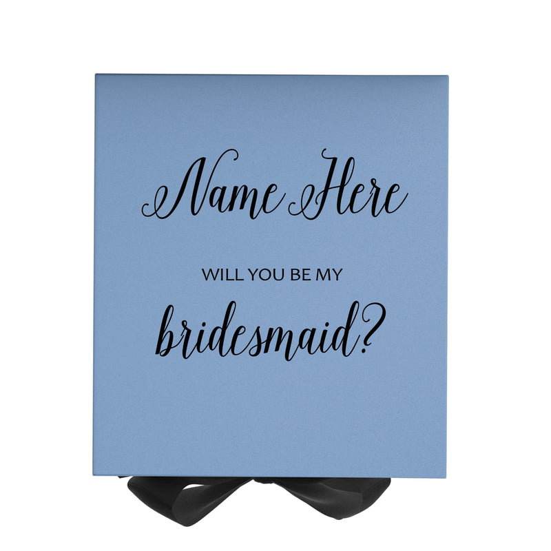 Personalized Will You Be My Bridesmaid  Box? Proposal Box Light Blue w/ Bow Blk - No Border