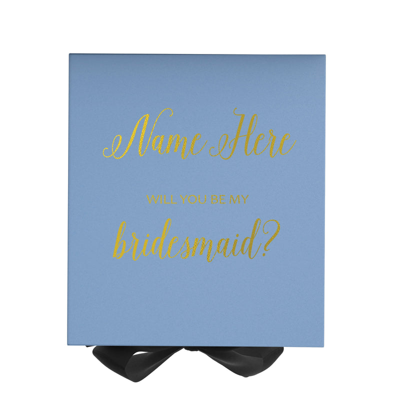 Personalized Will You Be My Bridesmaid  Box? Proposal Box Light Blue w/ Bow Blk - No Border