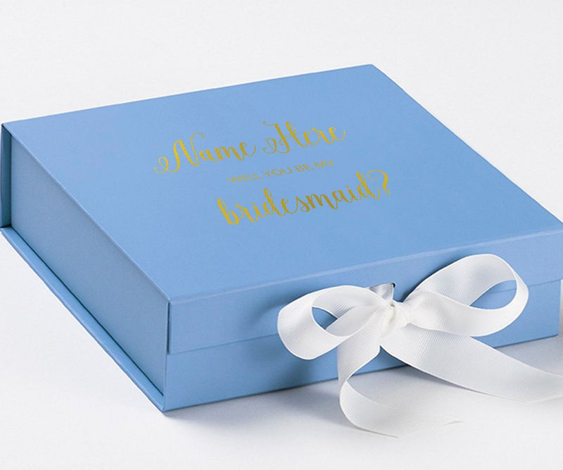 Personalized Will You Be My Bridesmaid  Box? Proposal Box Light Blue w/ Bow white - No Border