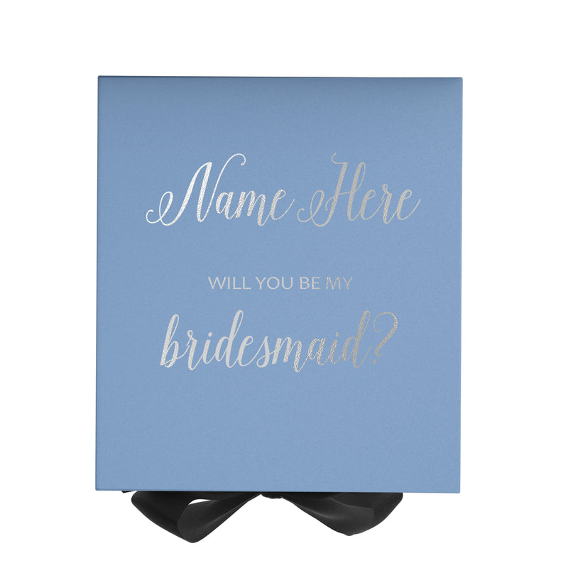Personalized Will You Be My Bridesmaid  Box? Proposal Box Light Blue w/ Bow Blk - No Border