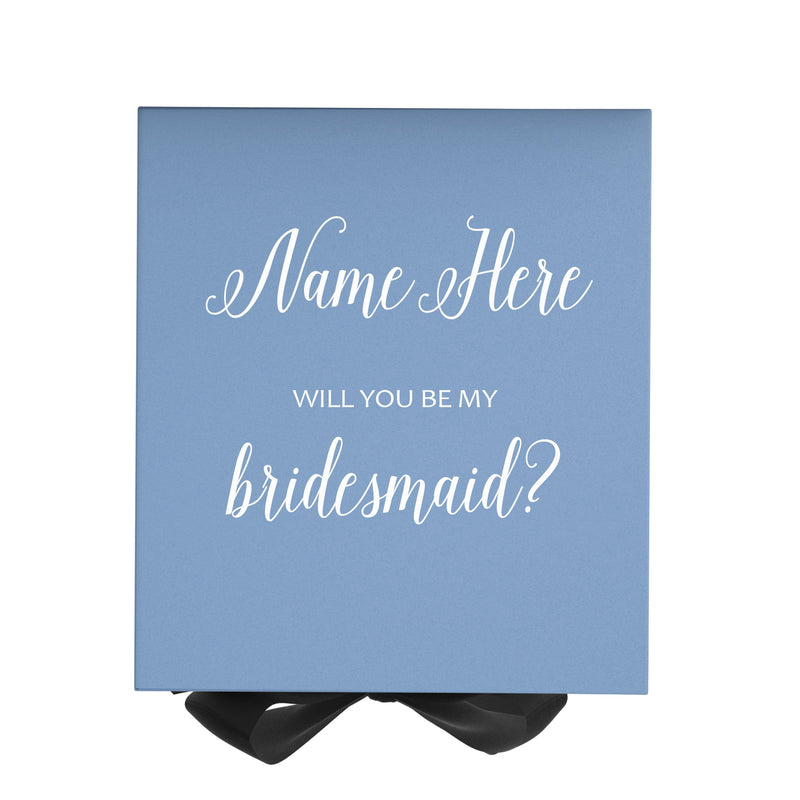 Personalized Will You Be My Bridesmaid  Box? Proposal Box Light Blue w/ Bow Blk - No Border