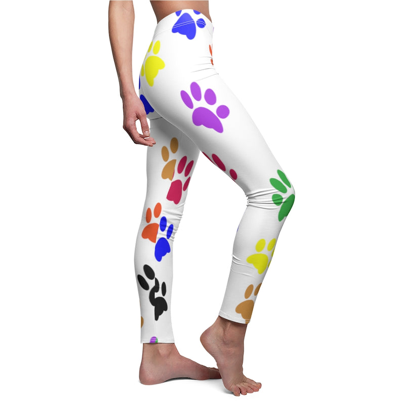 Colorful Paw Print Casual Leggings - White