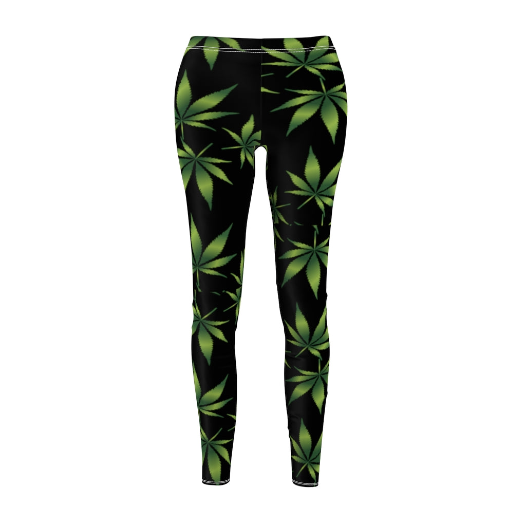 Marijuana Print Casual Leggings - black