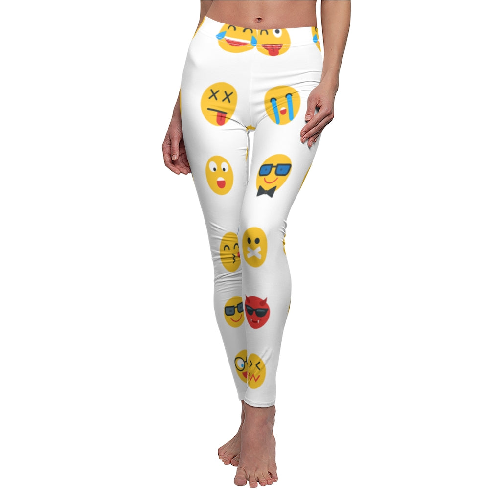 Emoji Print Casual Leggings - White