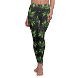 Marijuana Print Casual Leggings - black