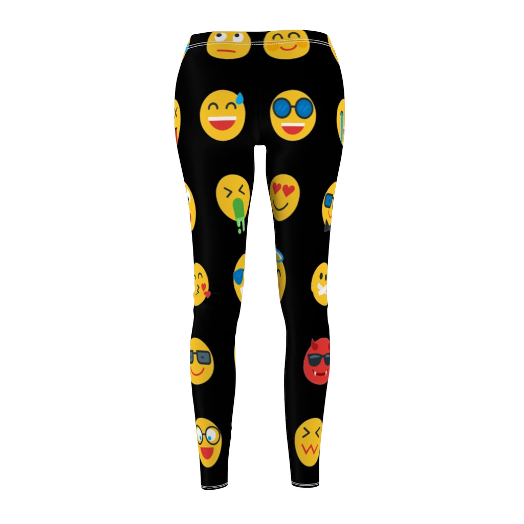 Emoji Print Casual Leggings - Black