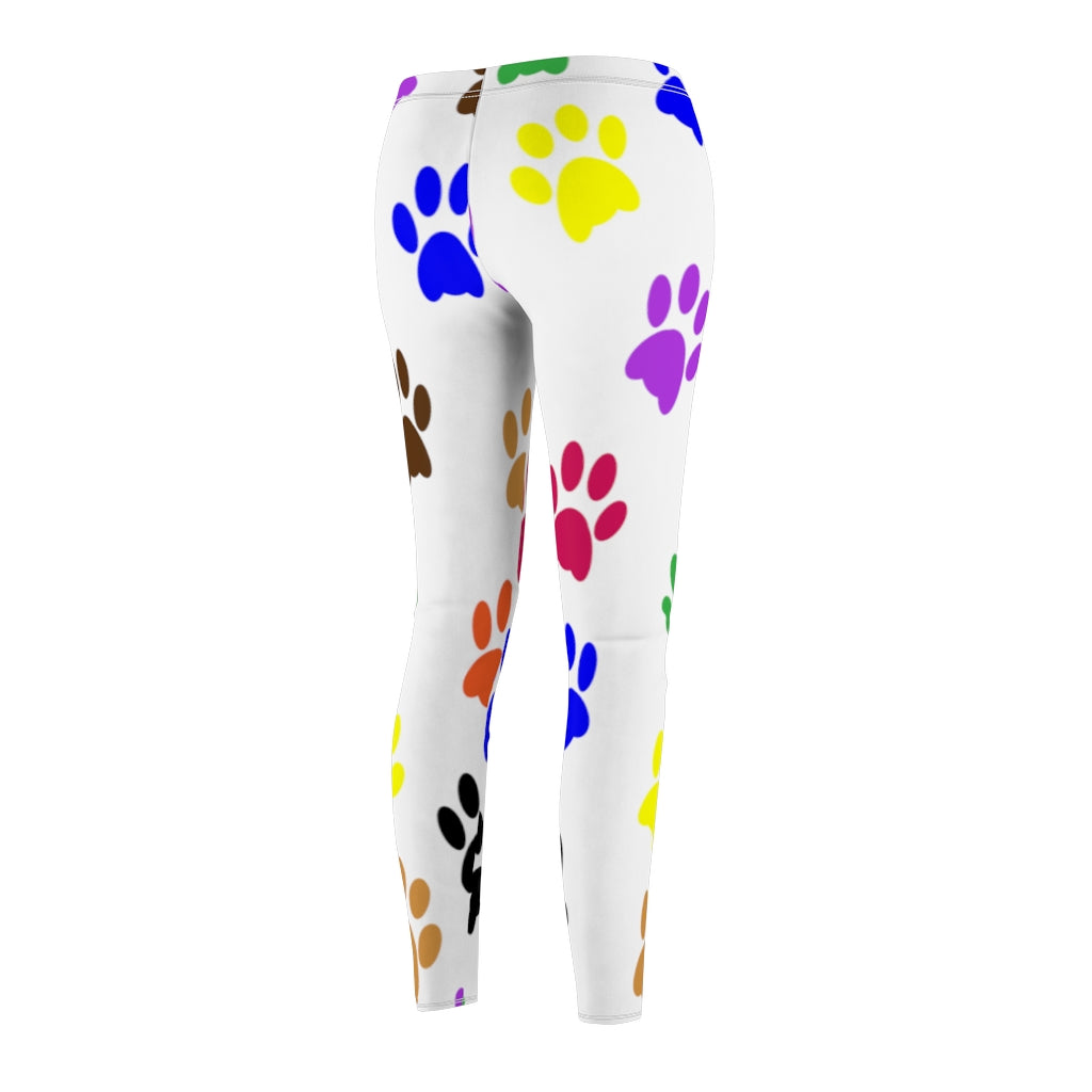 Colorful Paw Print Casual Leggings - White