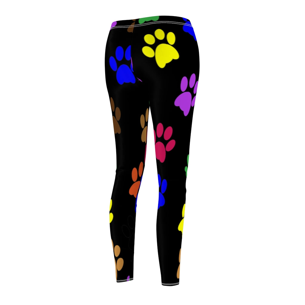 Colorful Paw Print Casual Leggings - Black