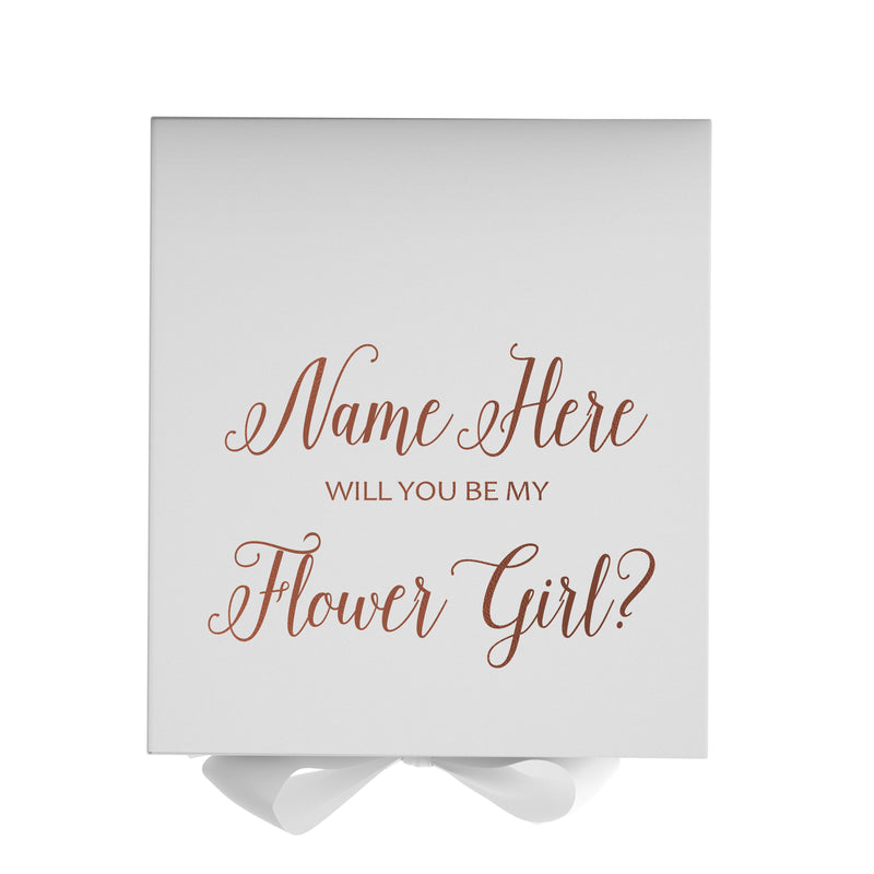 Personalized Will You Be My Flower Girl  Box? Proposal Box White w/ Bow white - No Border