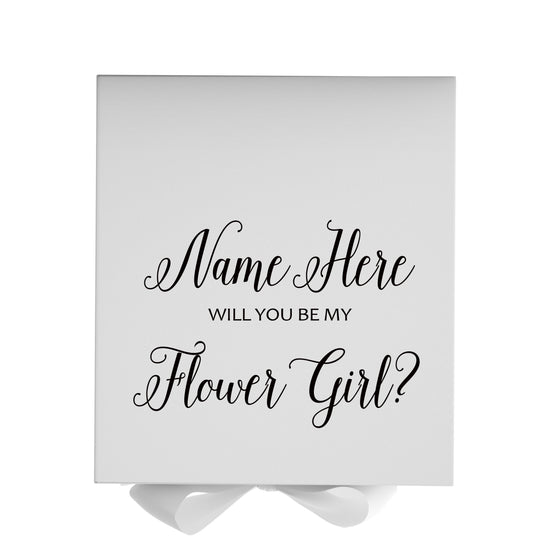 Personalized Will You Be My Flower Girl  Box? Proposal Box White w/ Bow white - No Border
