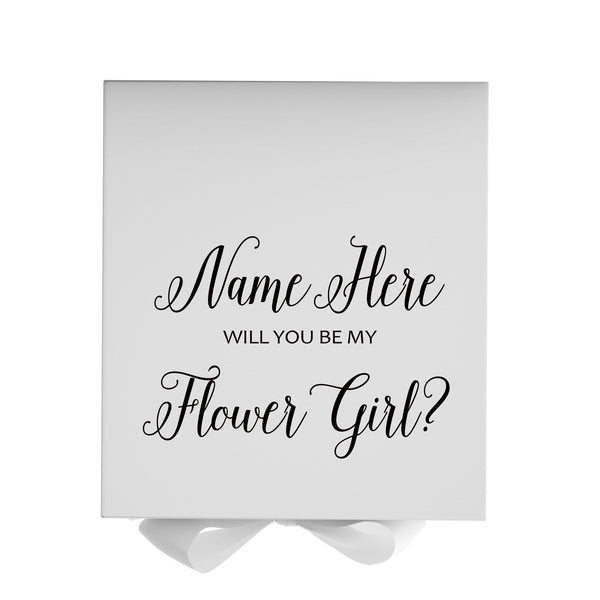 Personalized Will You Be My Flower Girl  Box? Proposal Box White w/ Bow white - No Border