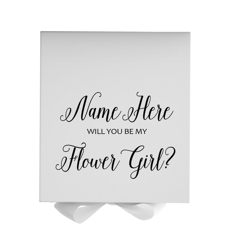 Personalized Will You Be My Flower Girl  Box? Proposal Box White w/ Bow white - No Border