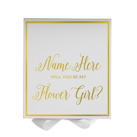 Personalized Will You Be My Flower Girl  Box? Proposal Box White w/ Bow white -  Border