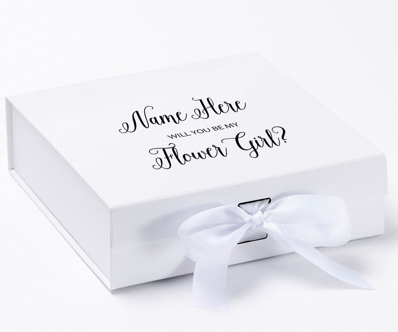 Personalized Will You Be My Flower Girl  Box? Proposal Box White w/ Bow white - No Border