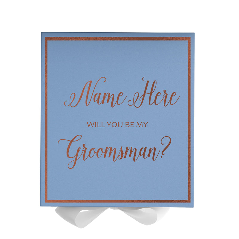 Personalized Will You Be My Groomsman  Box? Proposal Box Light Blue w/ Bow white -  Border