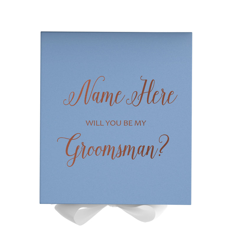 Personalized Will You Be My Groomsman  Box? Proposal Box Light Blue w/ Bow white - No Border