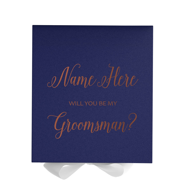 Personalized Will You Be My Groomsman  Box? Proposal Box Navy Blue w/ Bow white - No Border