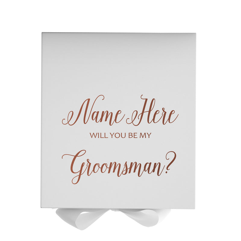 Personalized Will You Be My Groomsman  Box? Proposal Box White w/ Bow white - No Border