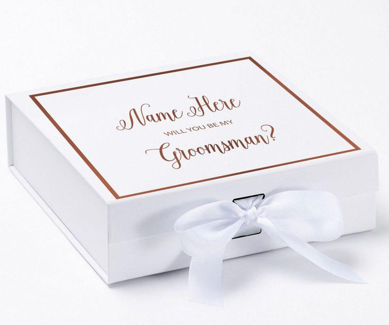 Personalized Will You Be My Groomsman  Box? Proposal Box White w/ Bow white -  Border