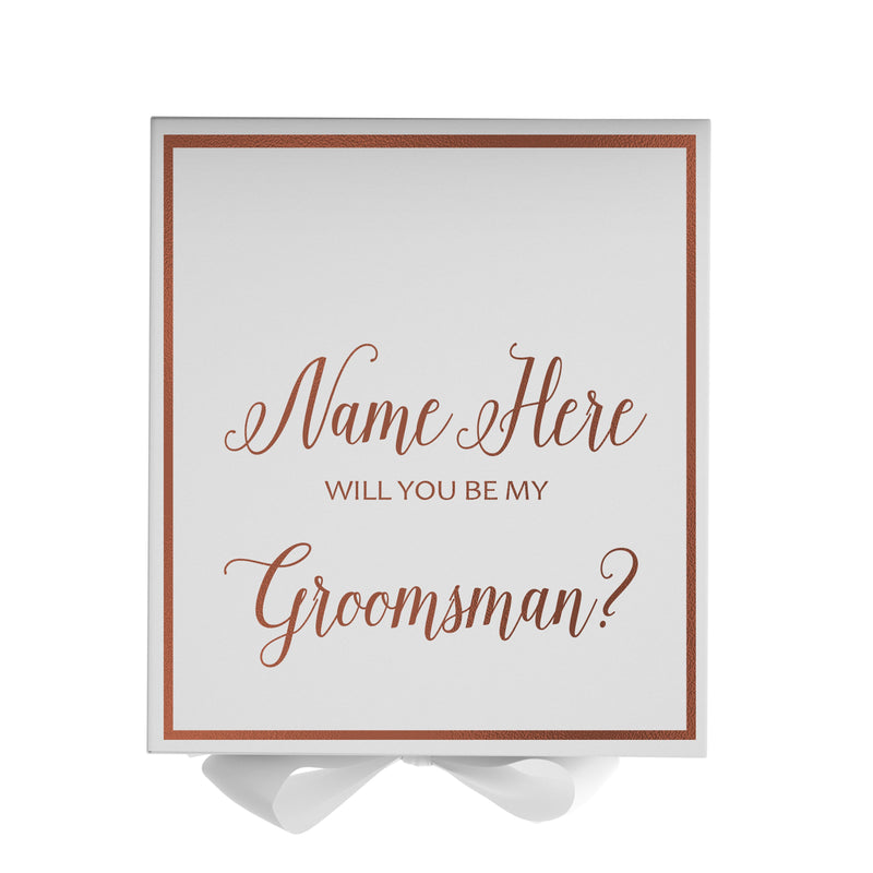 Personalized Will You Be My Groomsman  Box? Proposal Box White w/ Bow white -  Border