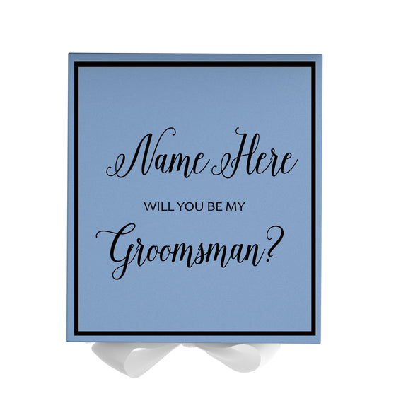 Personalized Will You Be My Groomsman  Box? Proposal Box Light Blue w/ Bow white -  Border