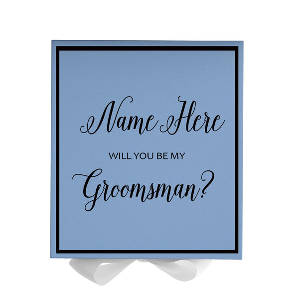 Personalized Will You Be My Groomsman  Box? Proposal Box Light Blue w/ Bow white -  Border