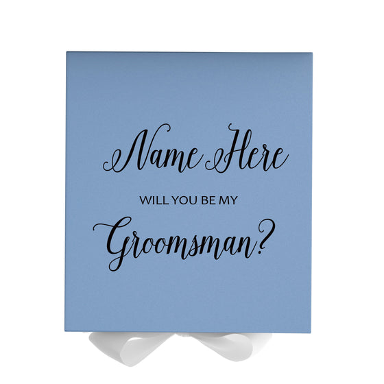Personalized Will You Be My Groomsman  Box? Proposal Box Light Blue w/ Bow white - No Border