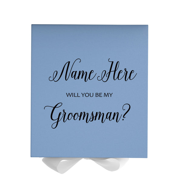 Personalized Will You Be My Groomsman  Box? Proposal Box Light Blue w/ Bow white - No Border