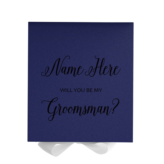 Personalized Will You Be My Groomsman  Box? Proposal Box Navy Blue w/ Bow white - No Border