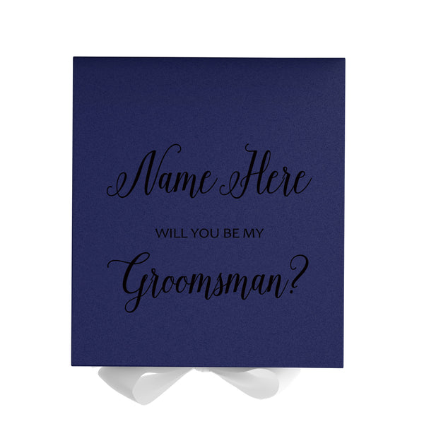 Personalized Will You Be My Groomsman  Box? Proposal Box Navy Blue w/ Bow white - No Border
