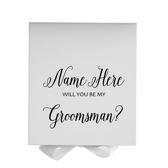 Personalized Will You Be My Groomsman  Box? Proposal Box White w/ Bow white - No Border