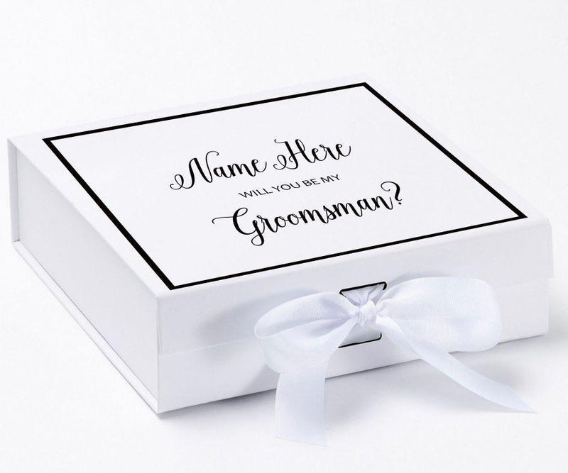 Personalized Will You Be My Groomsman  Box? Proposal Box White w/ Bow white -  Border