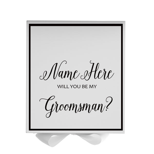 Personalized Will You Be My Groomsman  Box? Proposal Box White w/ Bow white -  Border
