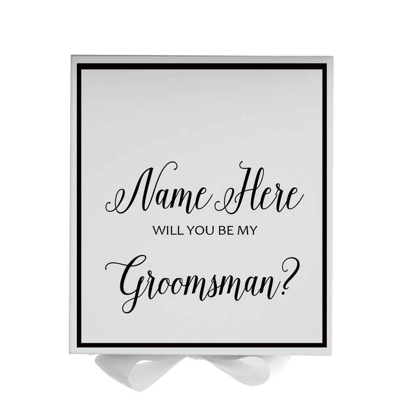 Personalized Will You Be My Groomsman  Box? Proposal Box White w/ Bow white -  Border