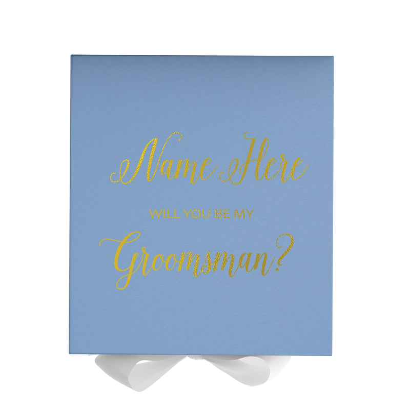 Personalized Will You Be My Groomsman  Box? Proposal Box Light Blue w/ Bow white - No Border