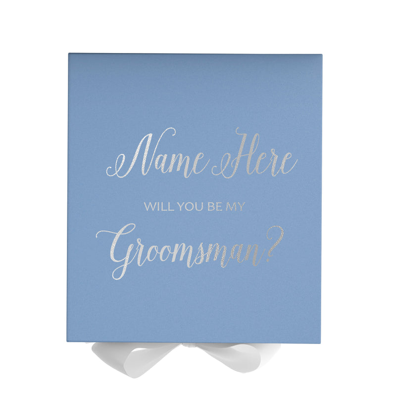 Personalized Will You Be My Groomsman  Box? Proposal Box Light Blue w/ Bow white - No Border