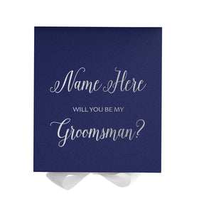 Personalized Will You Be My Groomsman  Box? Proposal Box Navy Blue w/ Bow white - No Border
