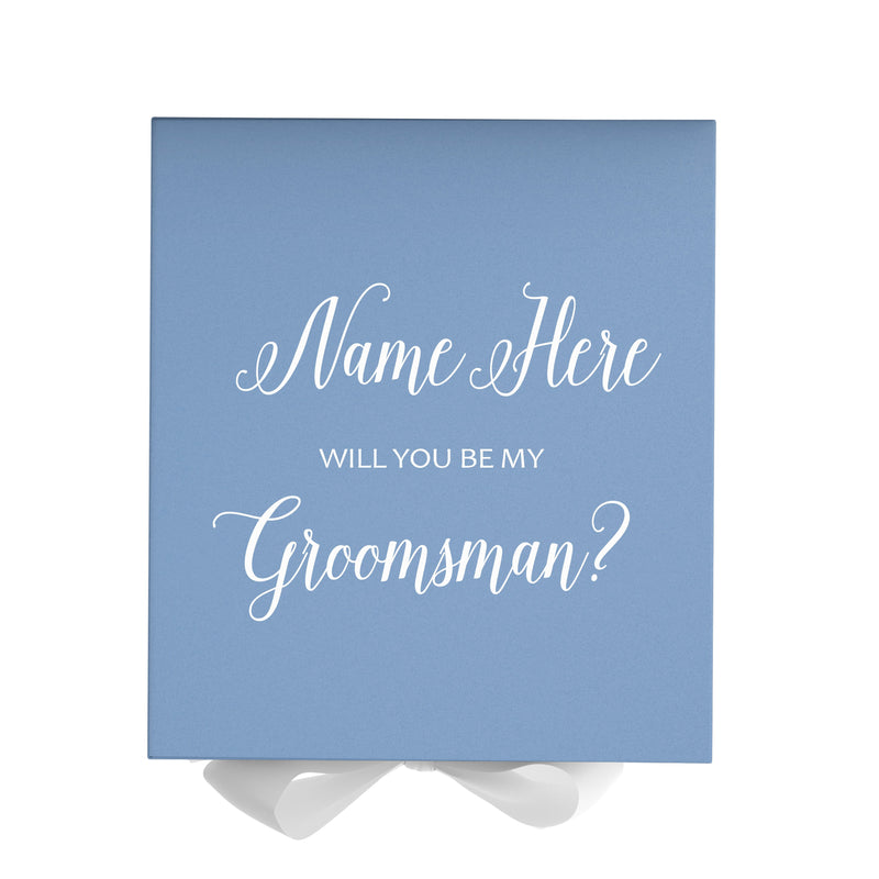 Personalized Will You Be My Groomsman  Box? Proposal Box Light Blue w/ Bow white - No Border