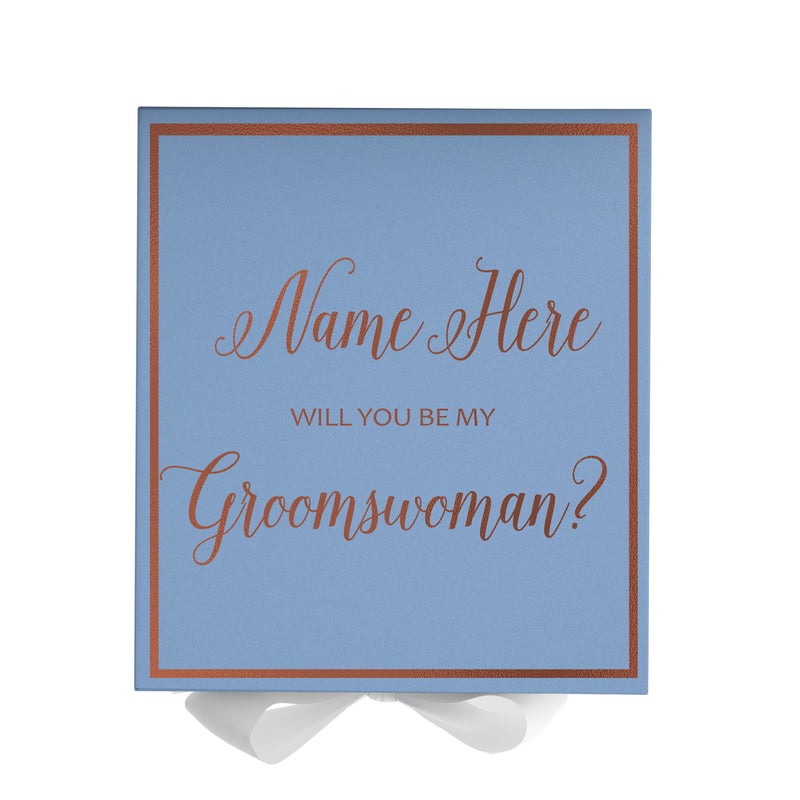Personalized Will You Be My Groomswoman  Box? Proposal Box Light Blue w/ Bow white -  Border