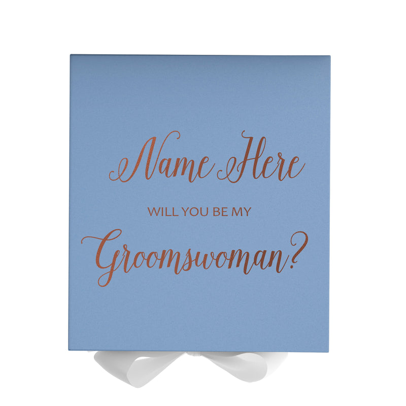 Personalized Will You Be My Groomswoman  Box? Proposal Box Light Blue w/ Bow white - No Border