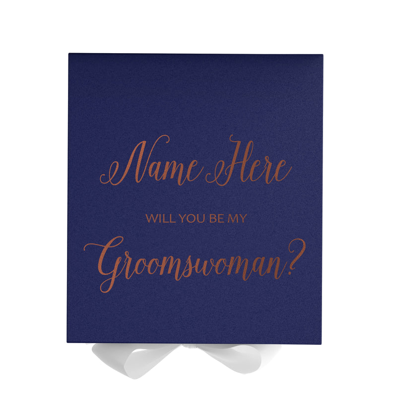 Personalized Will You Be My Groomswoman  Box? Proposal Box Navy Blue w/ Bow white - No Border