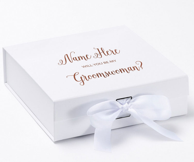 Personalized Will You Be My Groomswoman  Box? Proposal Box White w/ Bow white - No Border