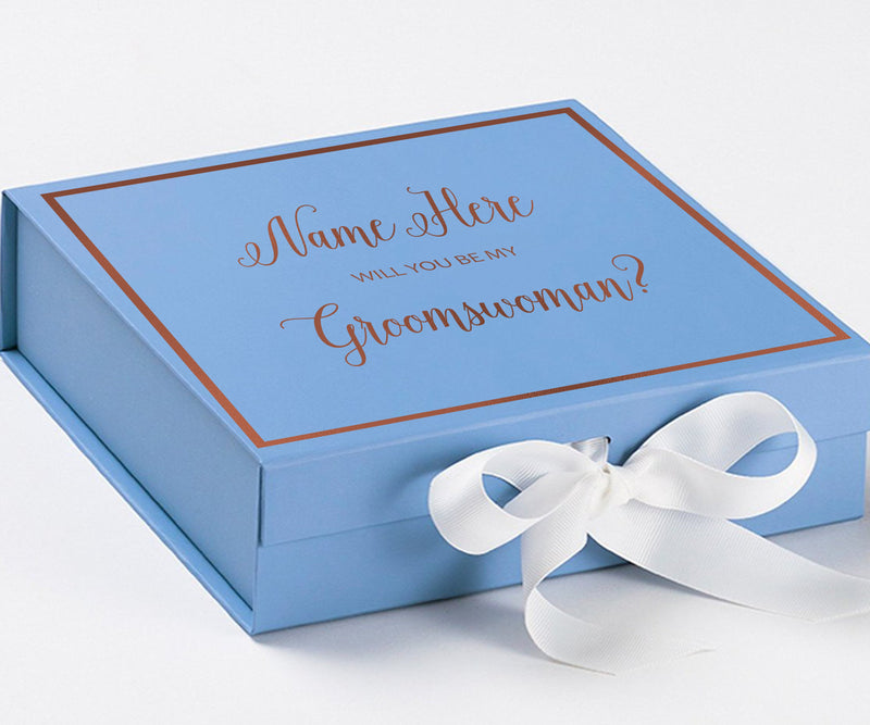 Personalized Will You Be My Groomswoman  Box? Proposal Box Light Blue w/ Bow white -  Border