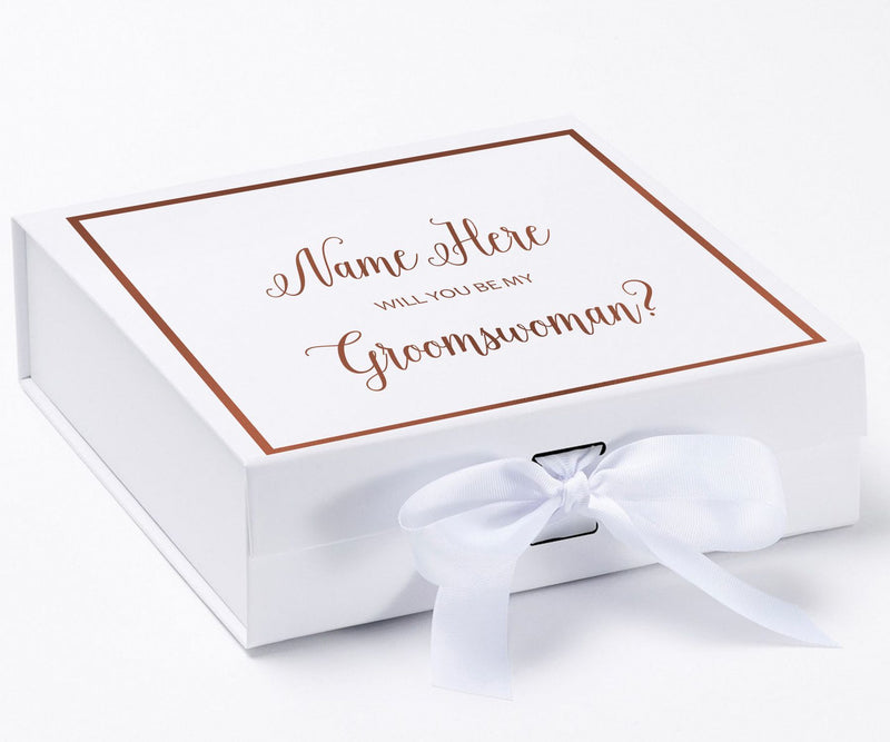 Personalized Will You Be My Groomswoman  Box? Proposal Box White w/ Bow white -  Border