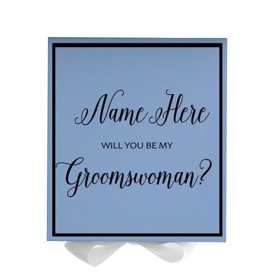 Personalized Will You Be My Groomswoman  Box? Proposal Box Light Blue w/ Bow white -  Border